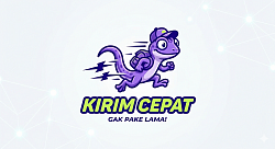 Design logo Maskot Unik & Humoris: Penggunaan kadal (gecko) yang berlari kencang dengan topi kurir dan ransel adalah pilihan yang tidak biasa dan lucu. Ekspresi kadal yang fokus tetapi jenaka memberikan karakter kuat yang mudah diingat